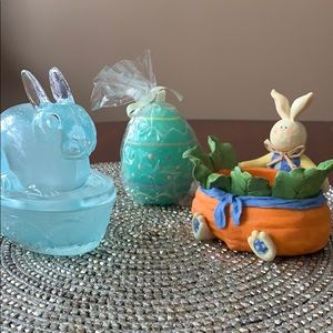 Easter set resin bunny box, glass bunny, candle ❣️
